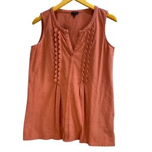 Talbots Womens Terracotta Orange Scalloped Ruffle Trim Slub Knit Tank Top Medium
